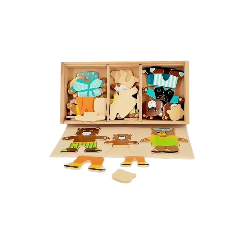 Puzzle bois - Habiller la famille ours