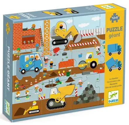 Puzzle chantier géant véhicules articulés - 17 pièces