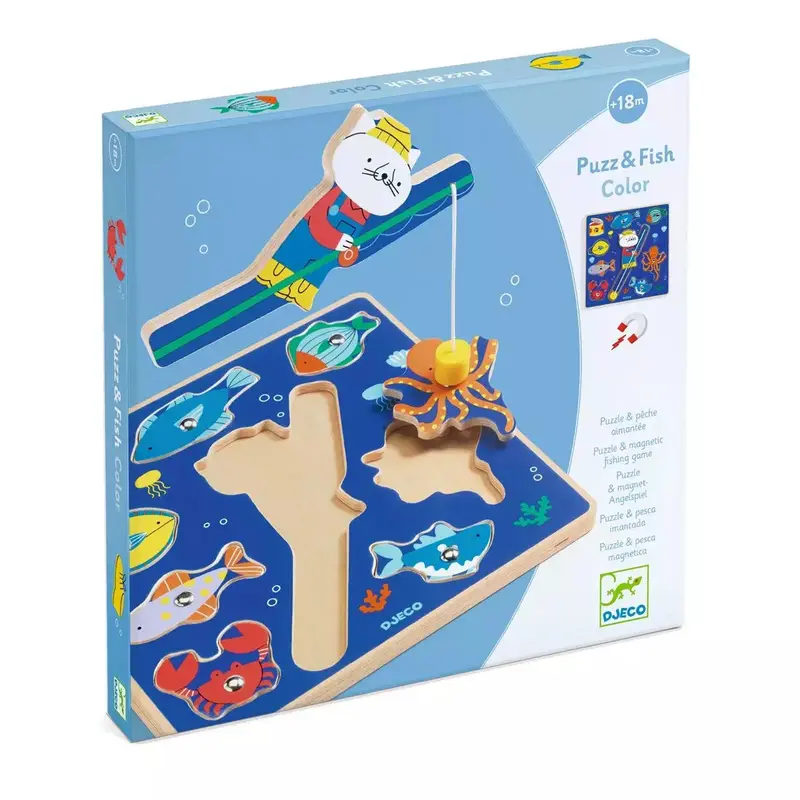 Puzzle en bois 2-en-1 pêche magnétique mer