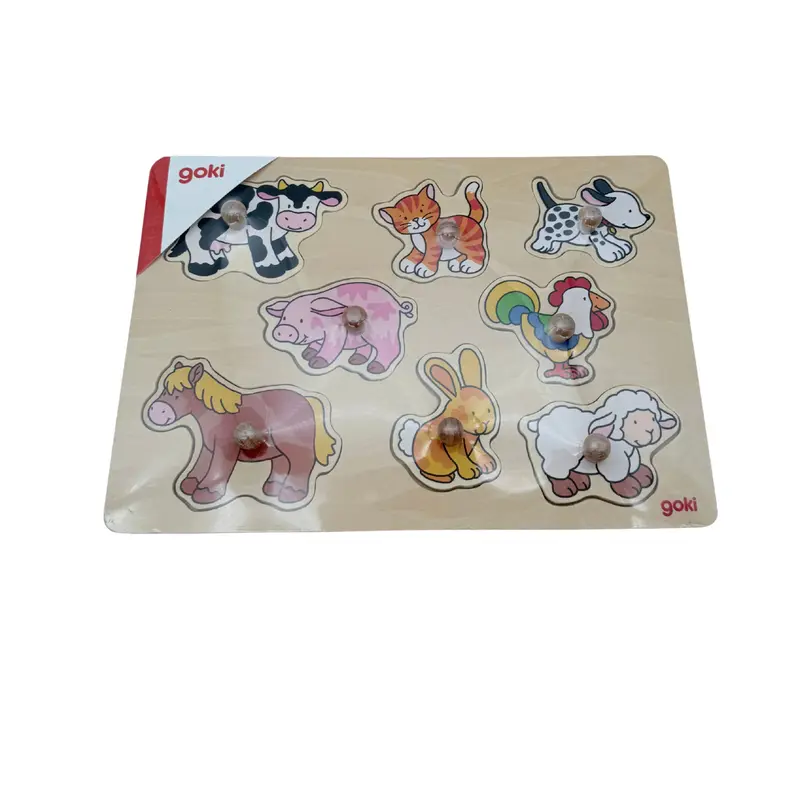 Puzzle en bois à boutons – Animaux de la ferme