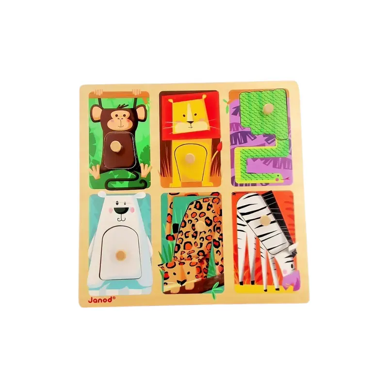 Puzzle tactile en bois en bois - Les animaux du zoo