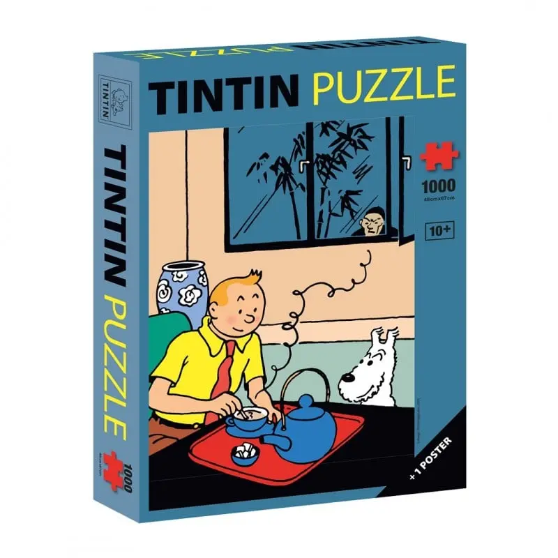 Puzzle Tintin Le Lotus bleu, Tintin prenant son thé + 1 poster - 1000 pièces