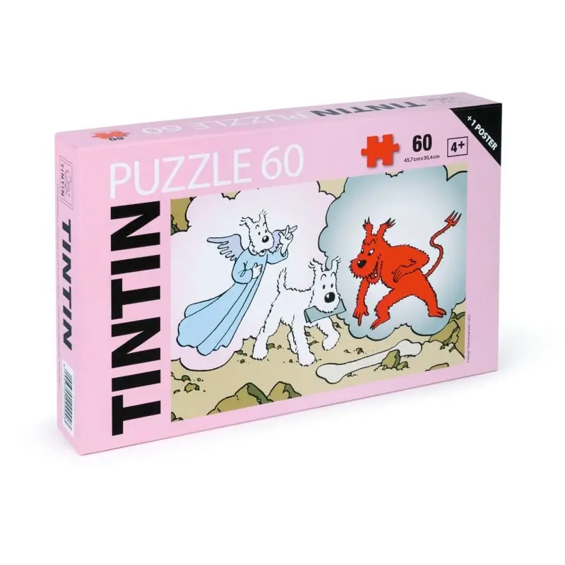 Puzzle Tintin Milou mi-ange mi-démon + 1 poster - 60 pièces