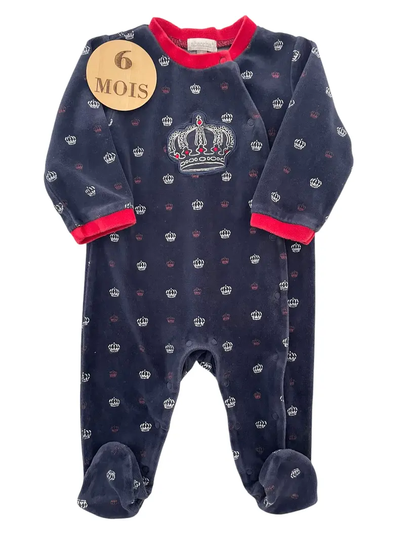 Pyjama velours bleu-nuit, couronnes, Absorba