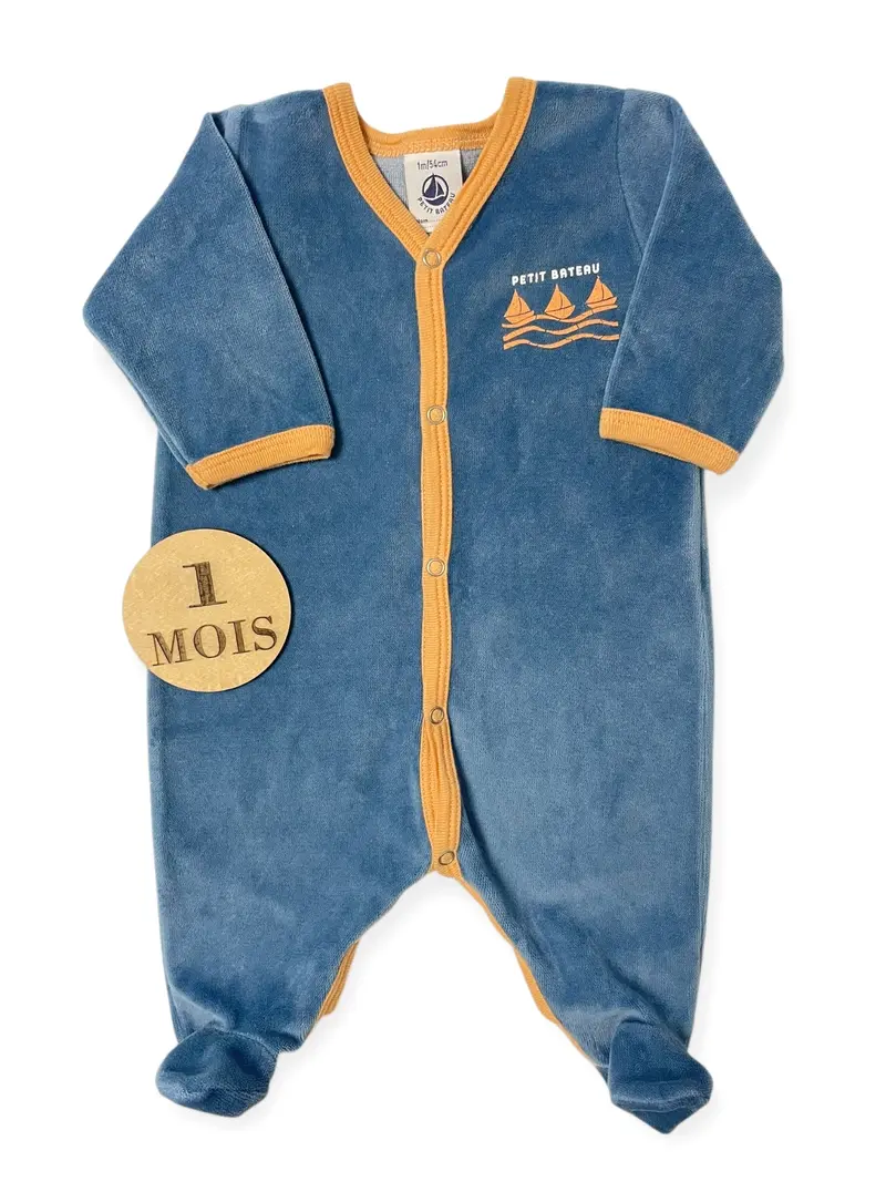 Pyjama velours, bleu, Petit Bateau