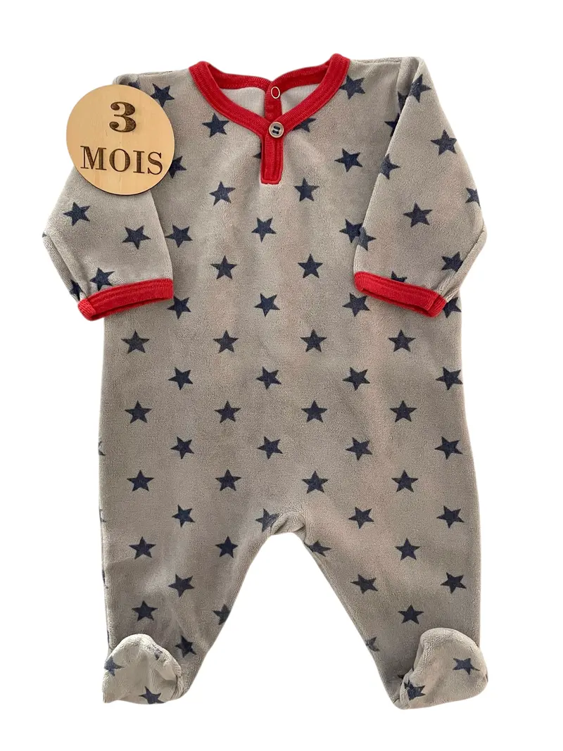 Pyjama velours gris, étoile, Petit Bateau