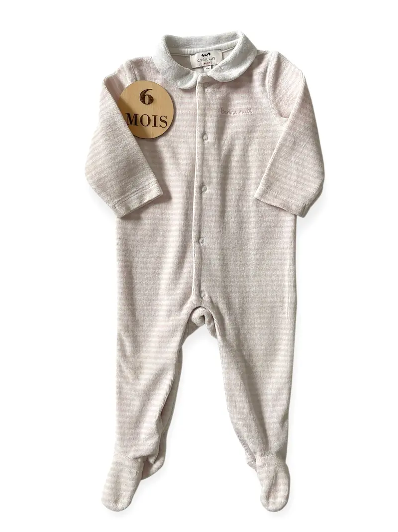 Pyjama velours  rose pâle, rayé, Cyrillus
