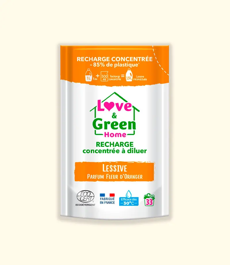 Recharge concentrée à diluer de lessive parfumée certifiée écodétergent