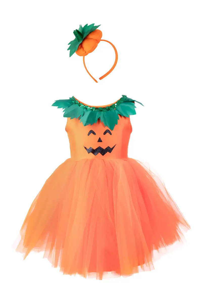 Robe Citrouille Princesse Halloween avec serre-tête