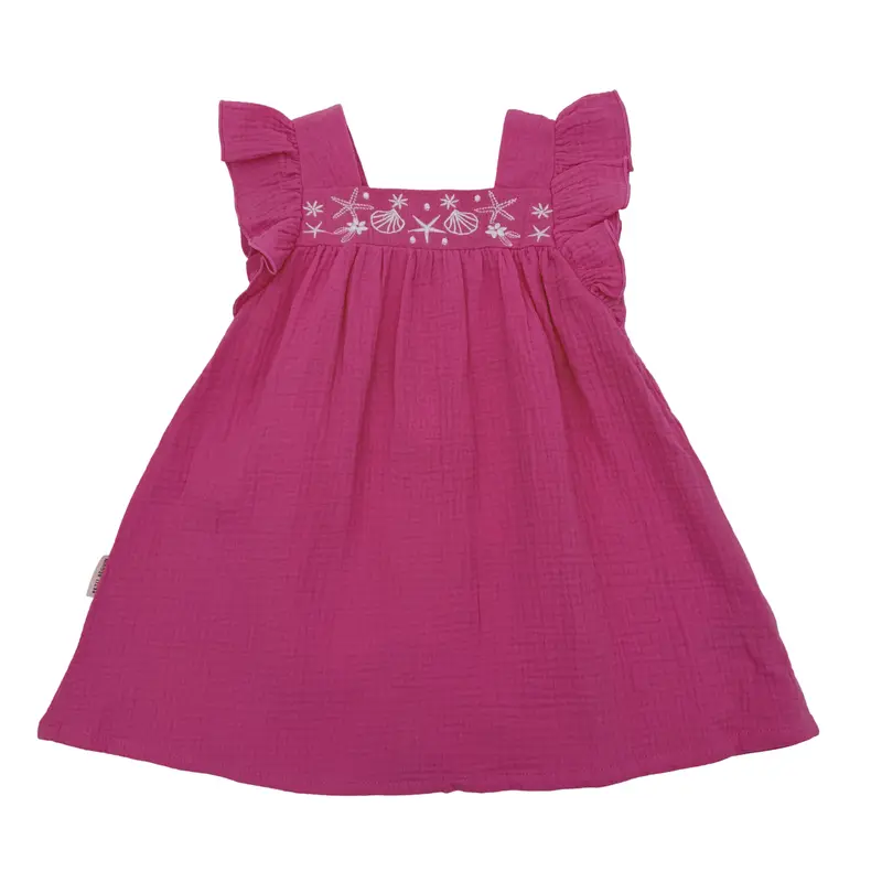 Robe en gaze de coton brodée coquillages — 12 mois