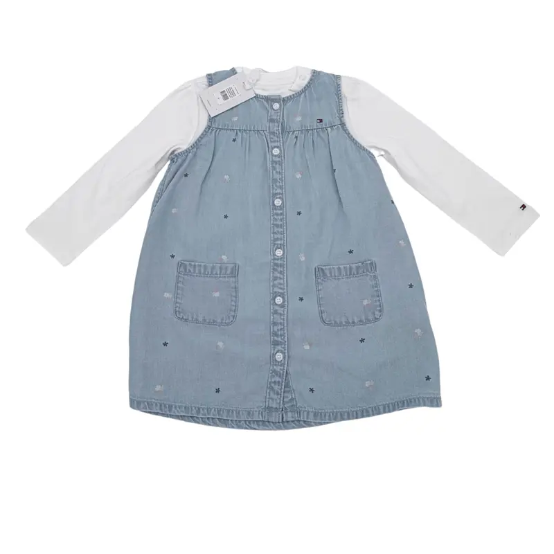 Robe en jean clair brodée et body — 2 ans