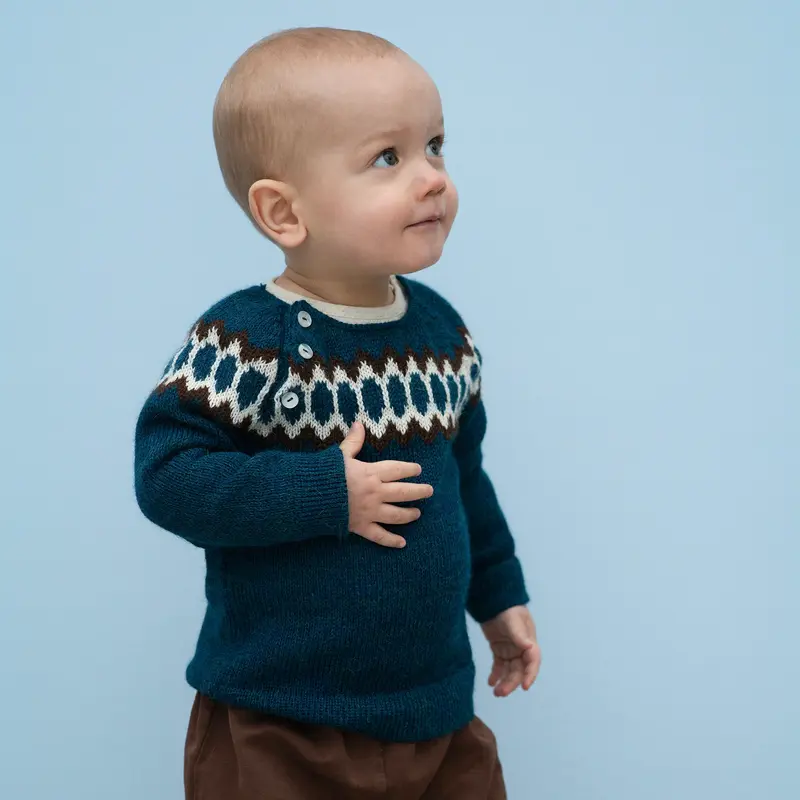 Semi Hand Knitted Alpaca Raglan Sweater - Dark Blue - 8/9y ONLY