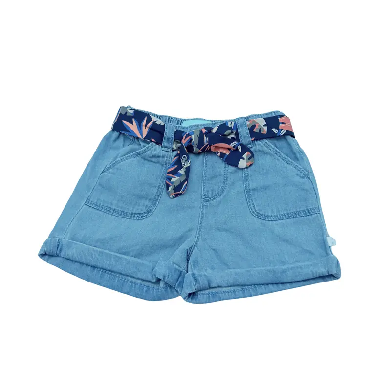 Short en jean bleu avec ceinture imprimée - 6 mois