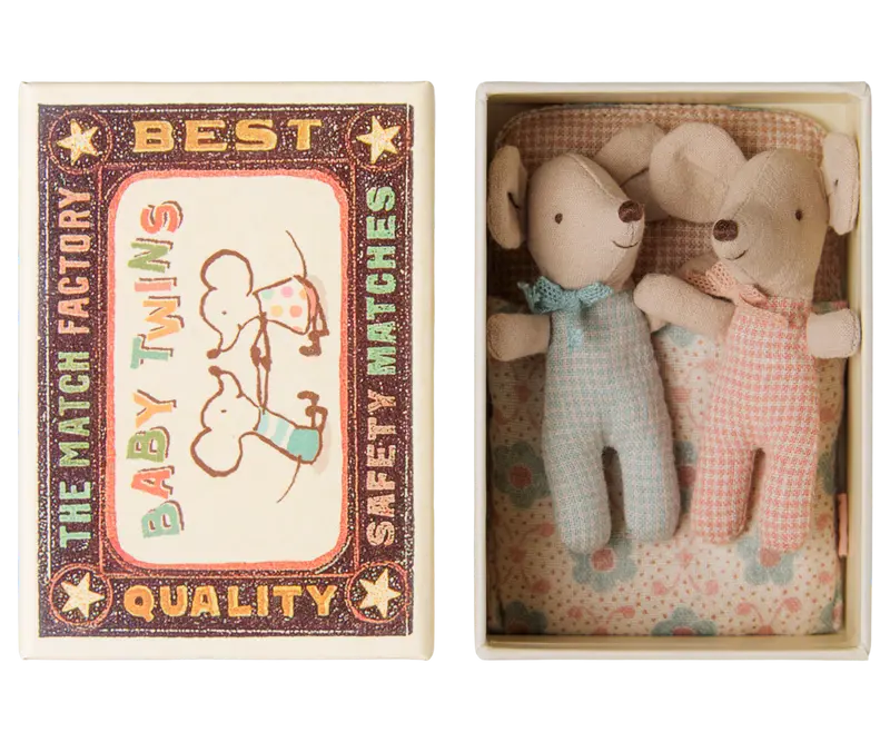 Souris bébés jumeaux - Boîte vichy