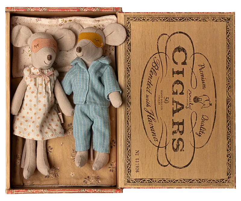 Souris Maman & Papa dans leur boîte à cigares