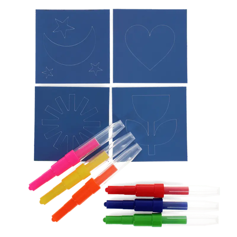 Stylos à souffler aérographe 6 couleurs + pochoirs