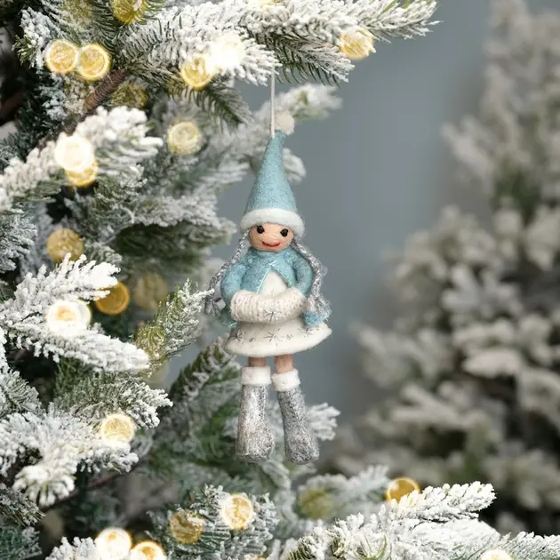 Suspension de Noël en feutrine de laine Fée de l'hiver Bleu glace