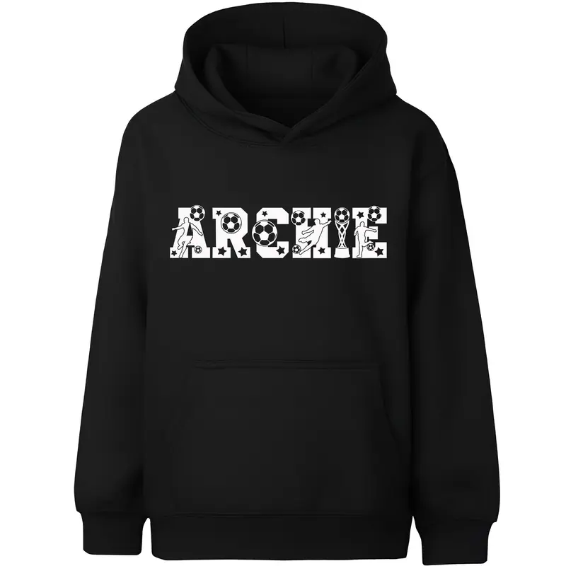 Sweat à capuche football – Fringoo football noir for Boys Cotton Rich Soft Hooded – football Alphabet noir