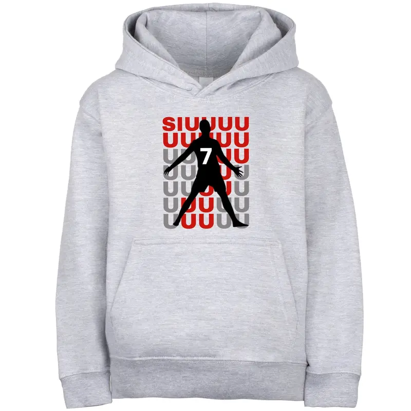 Sweat à capuche football – Fringoo gaming gris for Boys Cotton Rich Soft Hooded – Cristiano SIUUU gris