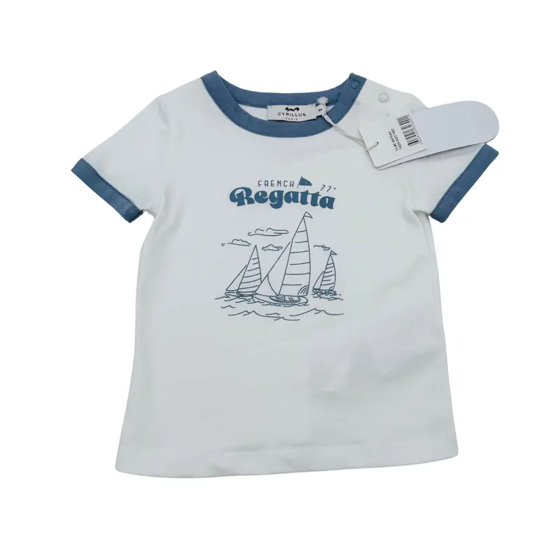 T-shirt bébé blanc motif voiliers - 6 mois