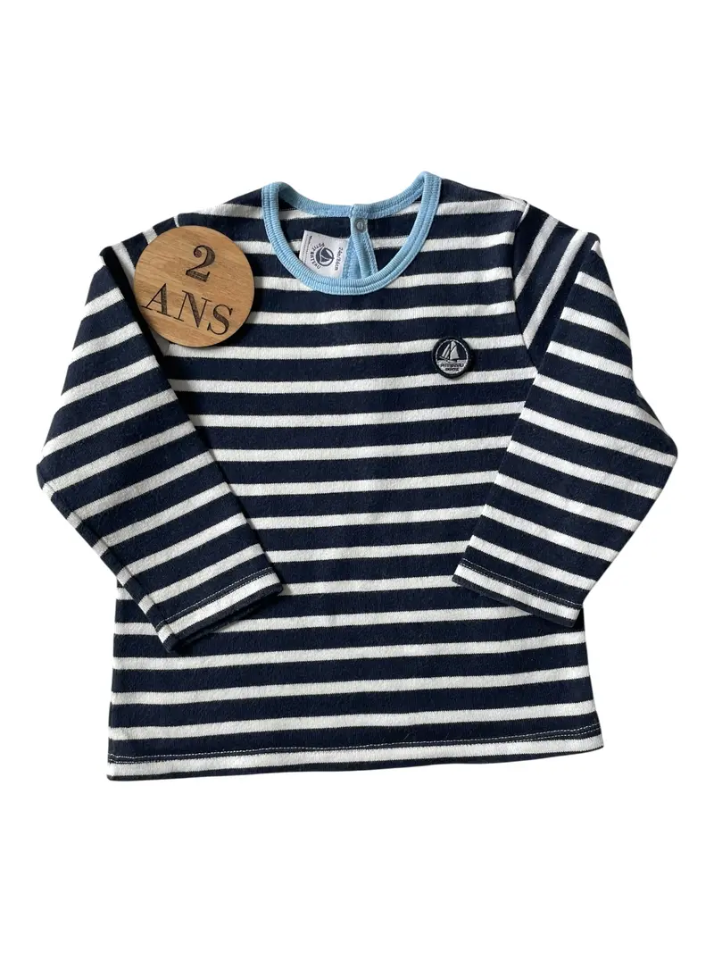 T-shirt épais, rayé bleu-marine, Petit Bateau