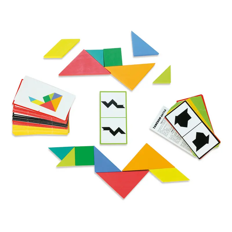 Tangram en bois - Jeu éducatif avec cartes (5+)