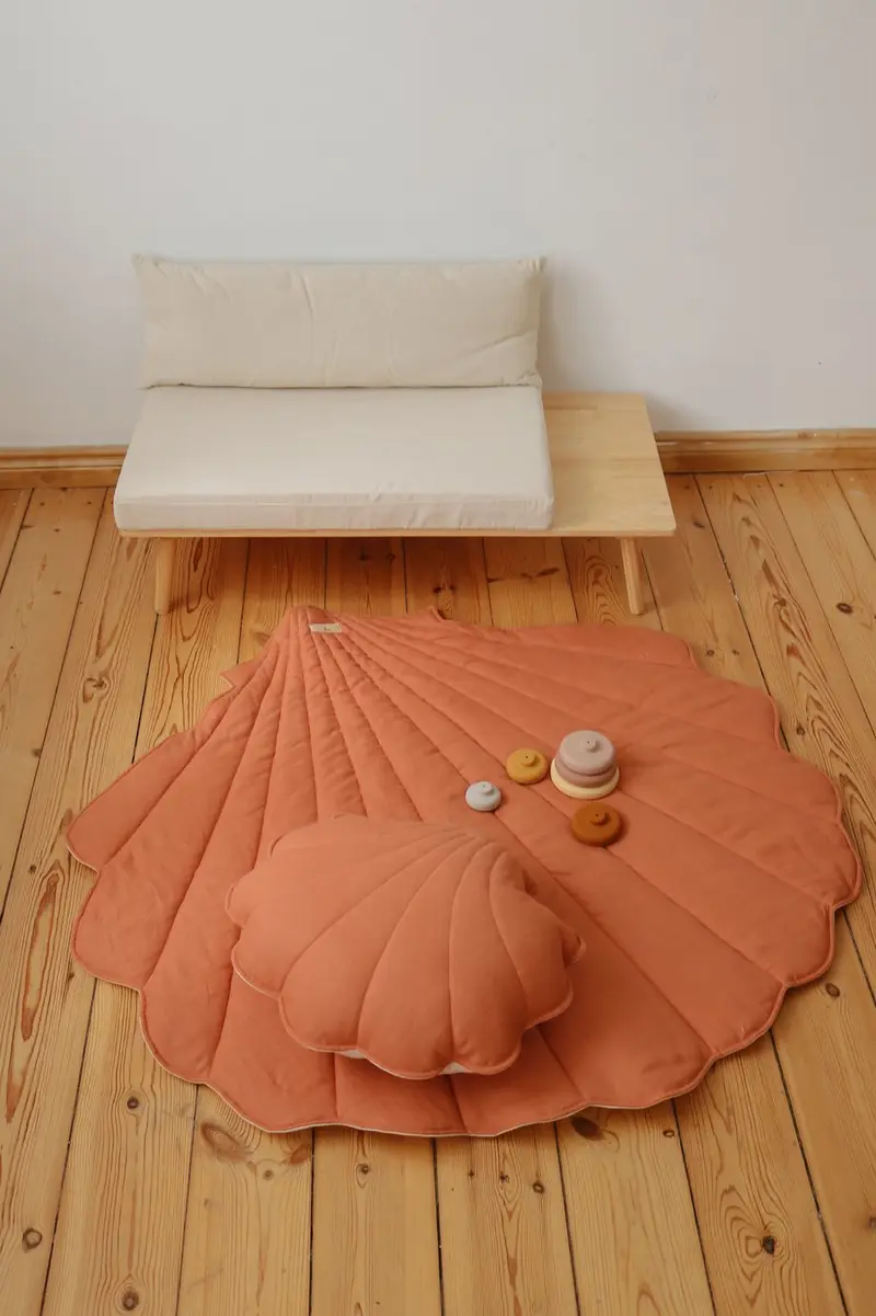 Tapis en lin, Papaye • Coquillage