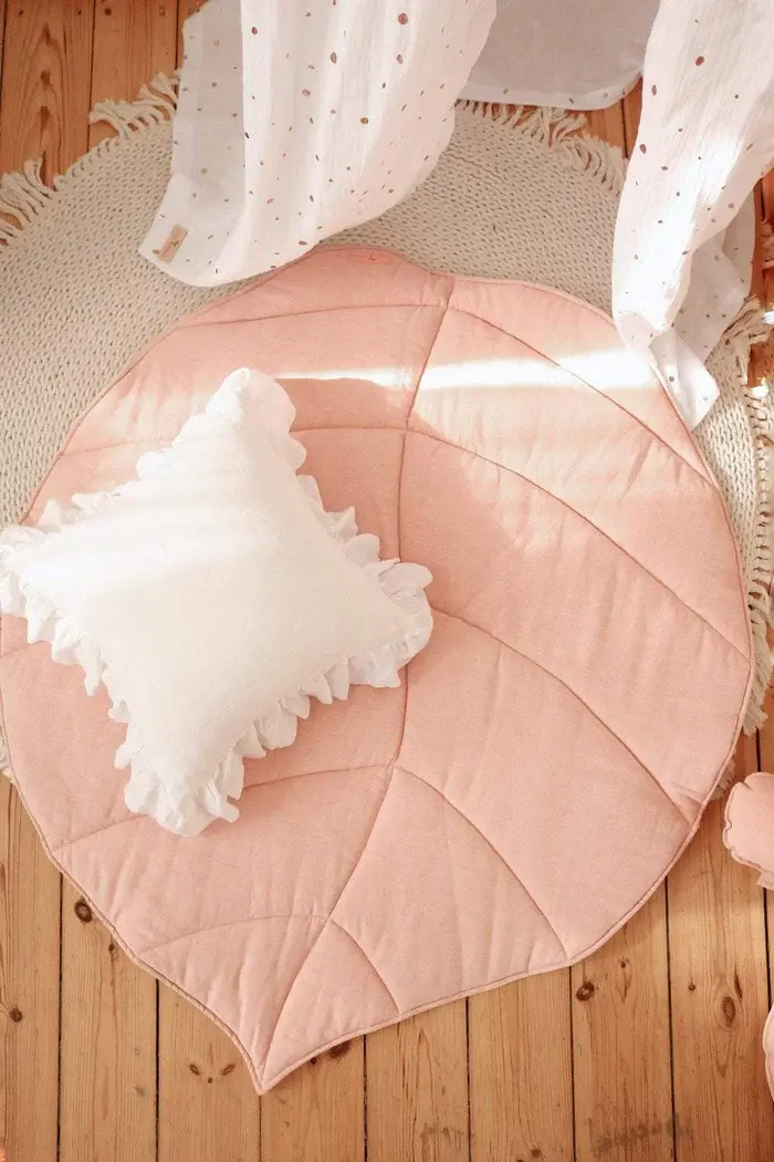 Tapis en lin, Rose • Feuille