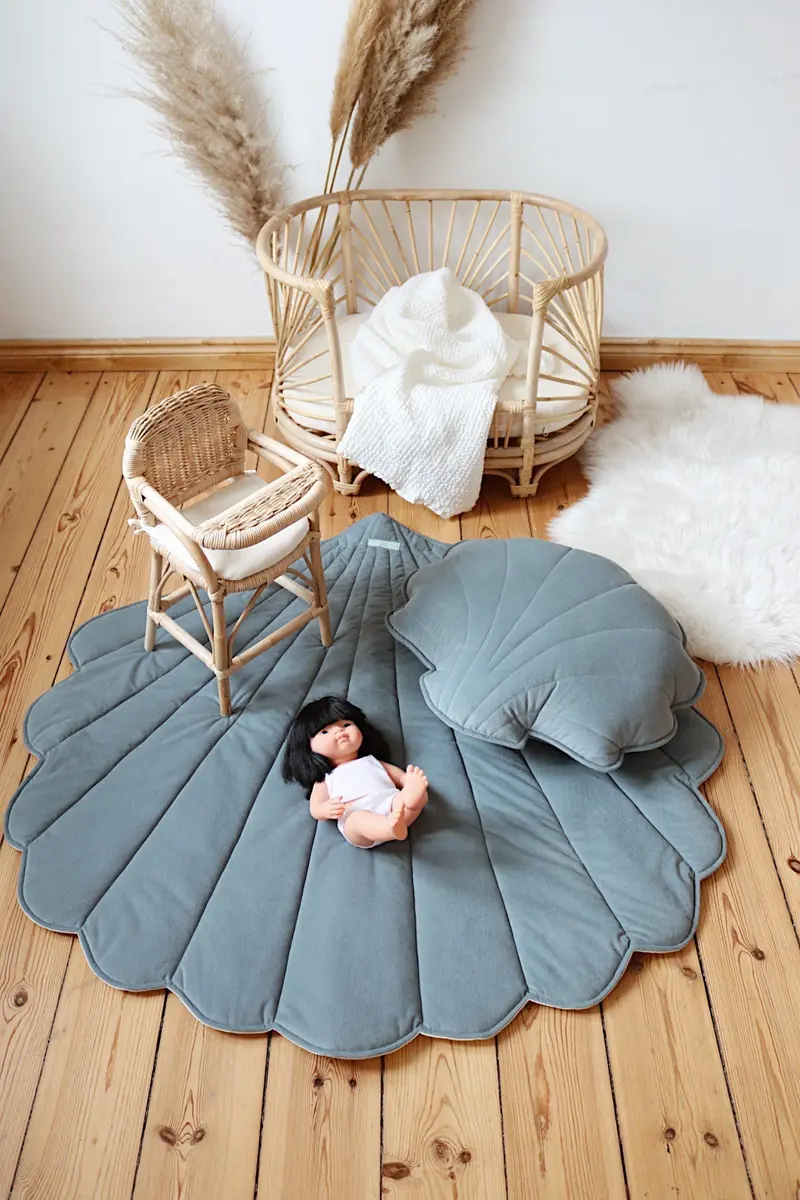 Tapis en velours, Menthe grisé • Coquillage