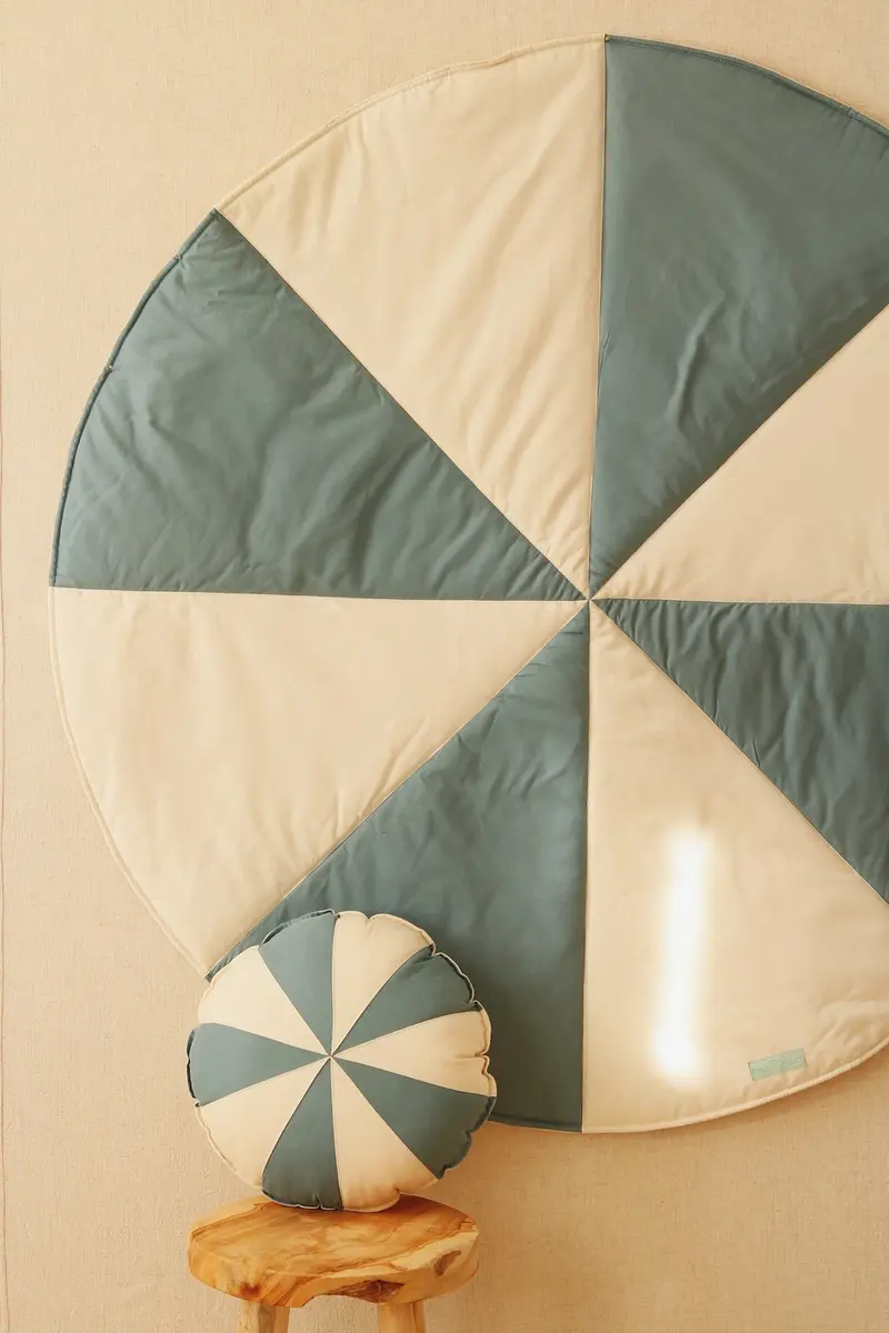 Tapis rond en lin, Bonbons bleu • Oh
