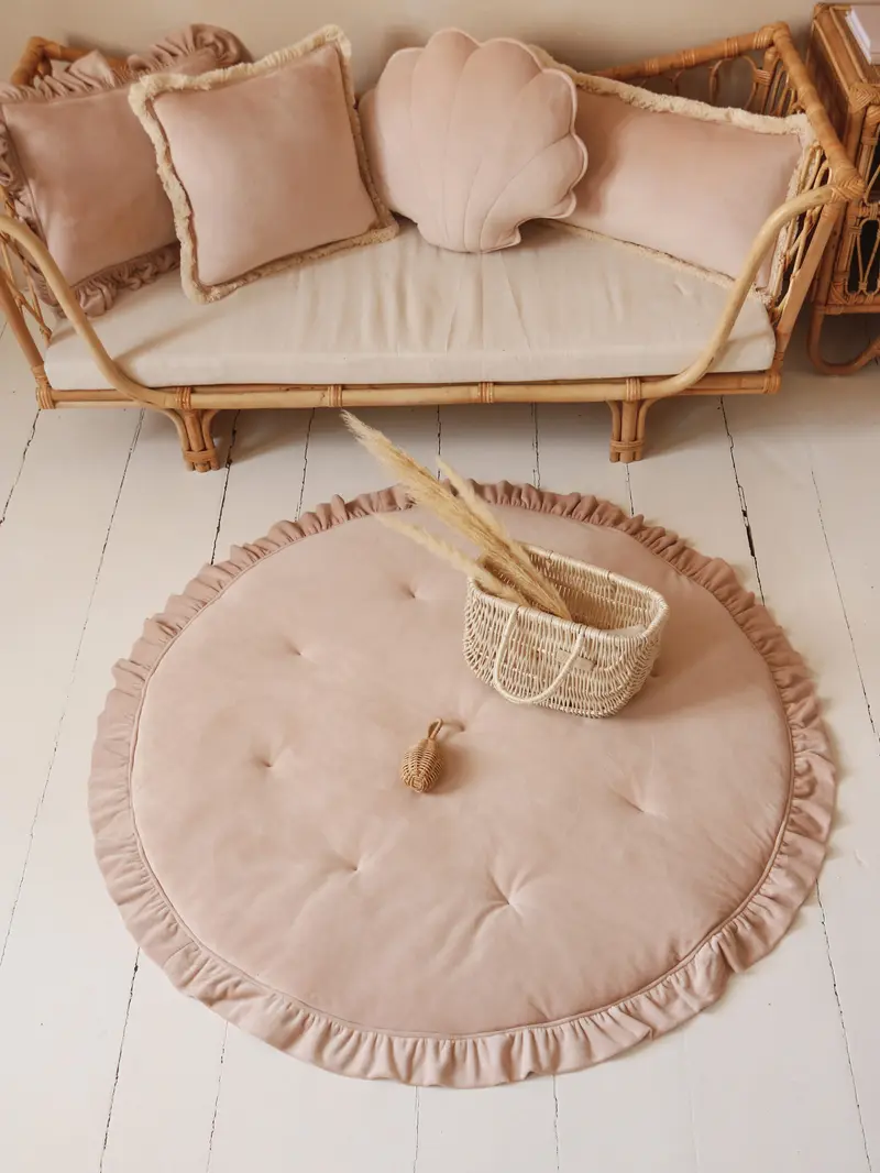 Tapis rond en velours, Rose poudré • Oh