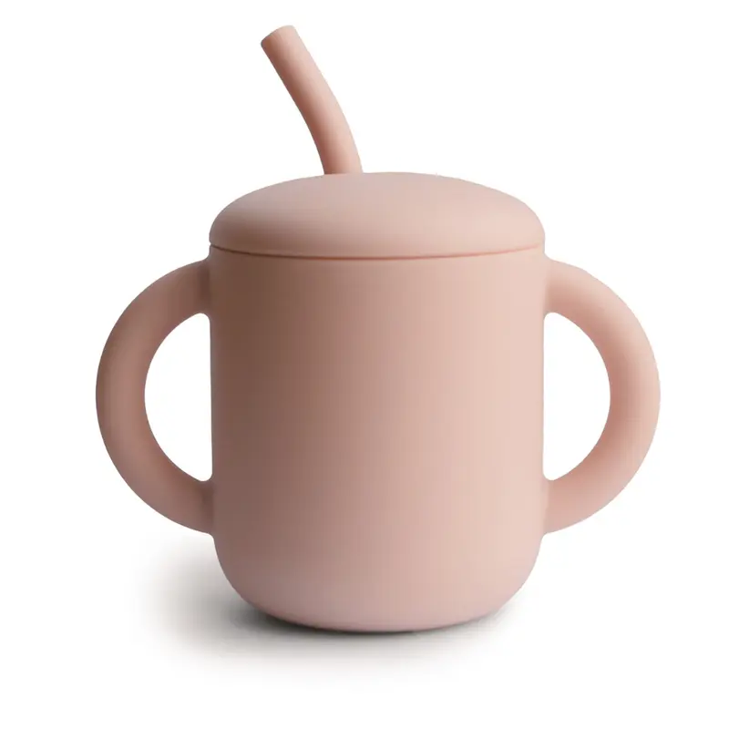 Tasse et Paille en Silicone Rose - Mushie