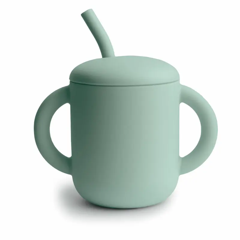 Tasse et Paille en Silicone Vert - Mushie
