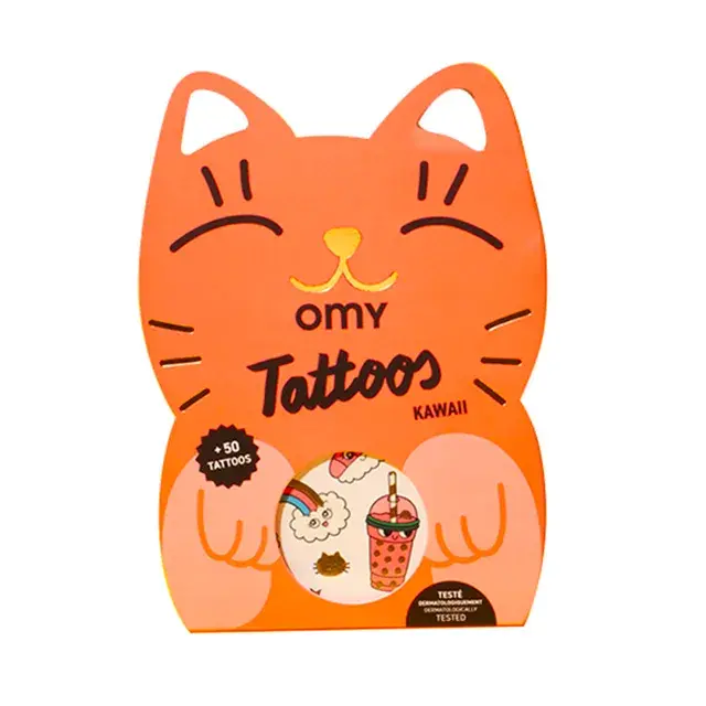 Tatouages temporaires Kawaii fluo et dorés (50 pièces)