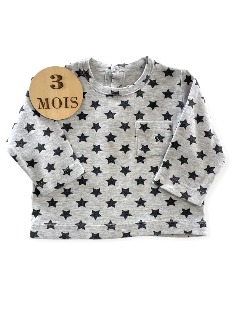 Tee-shirt gris, étoiles, Petit Bateau