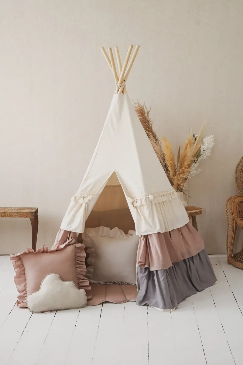 Teepee / Tipi à franges en coton • Powder