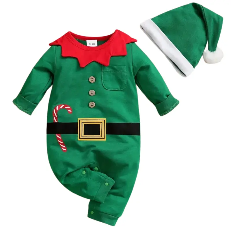 Tenue de Noël Bébé Lutin – Combinaison et Bonnet 0-18 mois