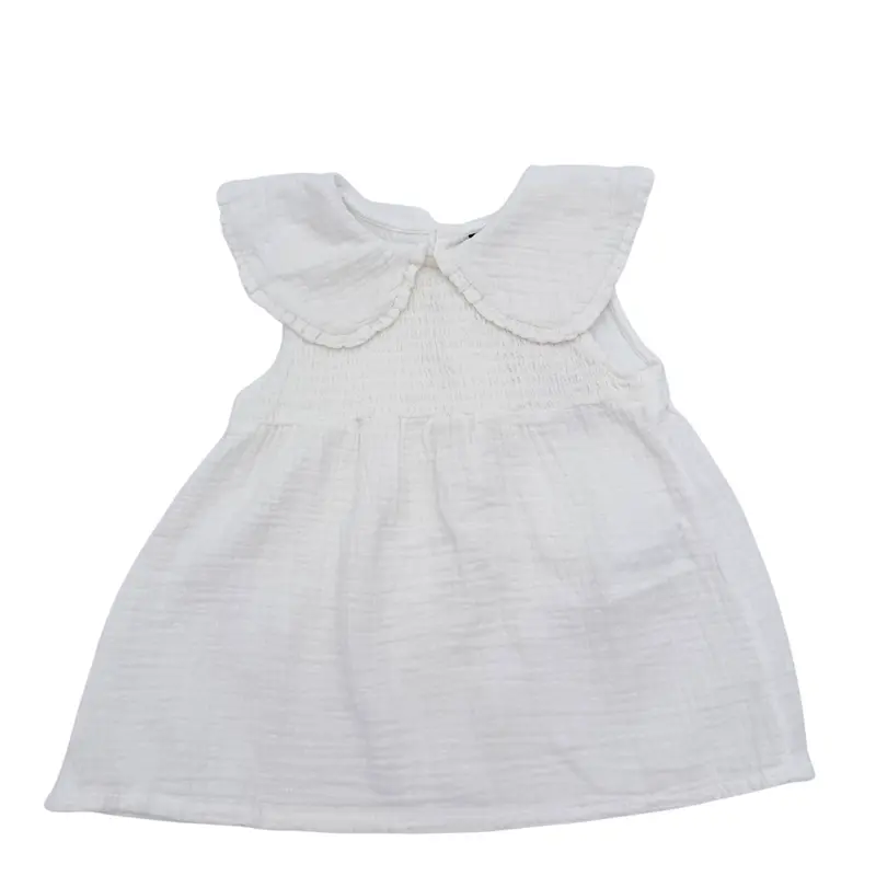 Top blanc en gaze de coton à grand col — 24 mois