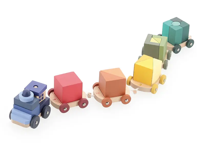 Train de cubes d’éveil multicolore en bois