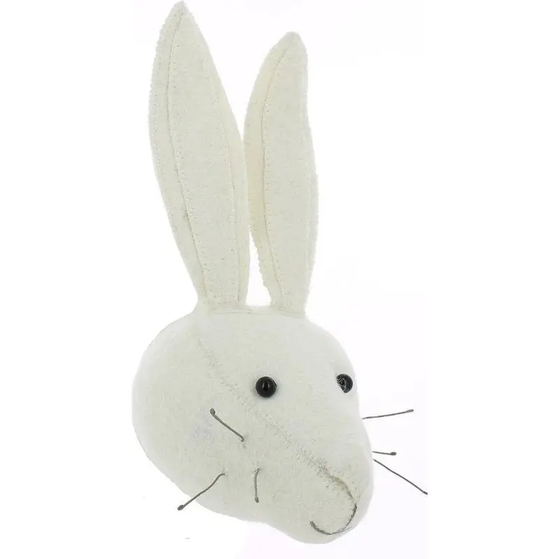 Trophée mural lapin blanc en laine