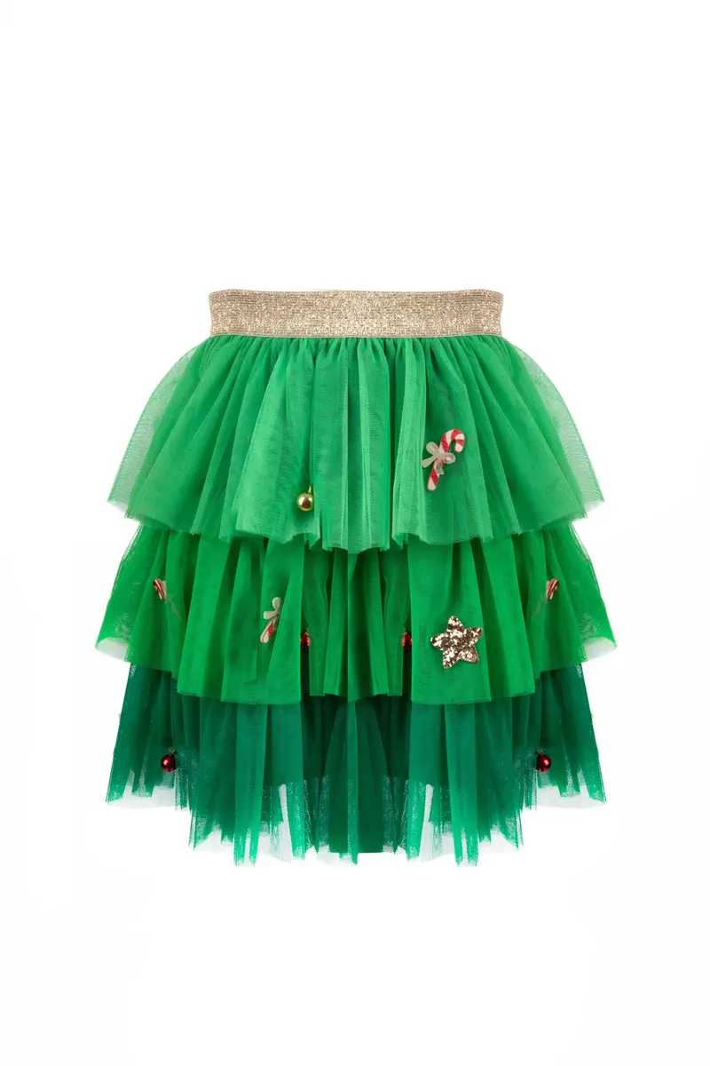 Tutu sapin de Noël en tulle vert ombré avec breloques