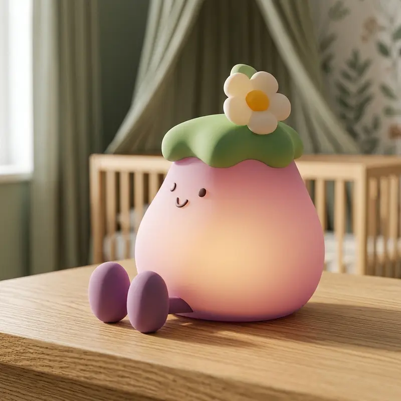 Veilleuse Aubergine Rechargeable Lily – Bébé, USB-C, 3 Intensités