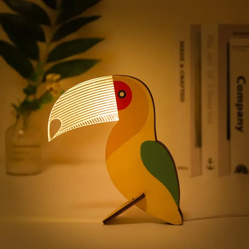 Veilleuse Bébé LED en Bois – Toucan, Baleine, Pélican ou Loup