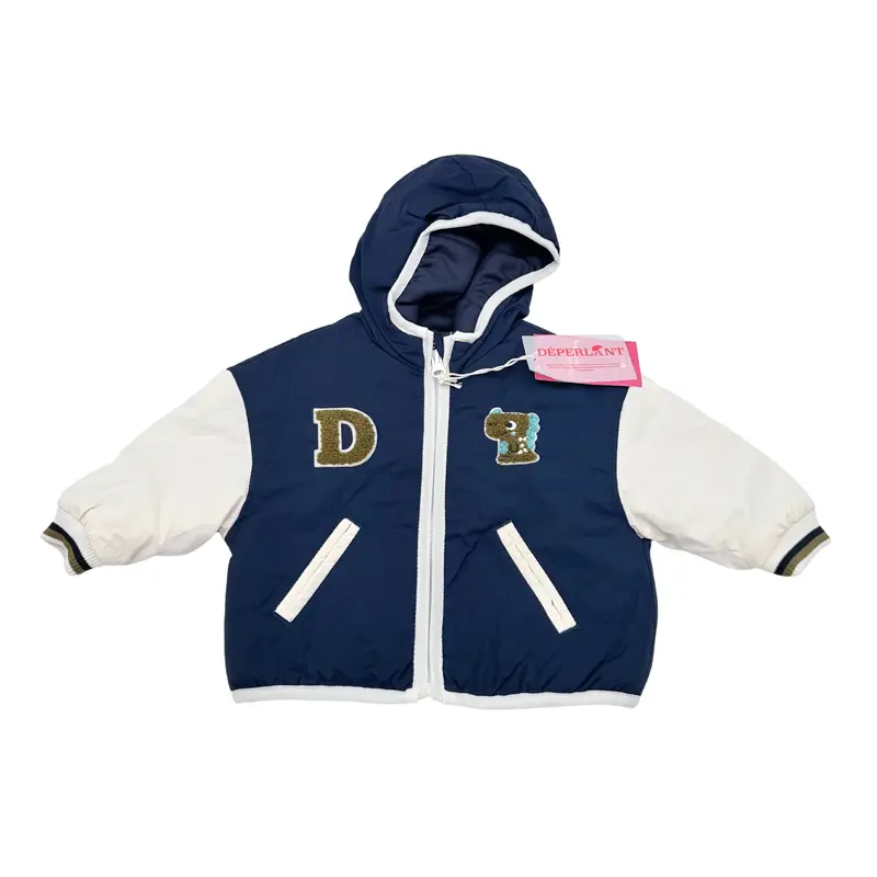 Veste bébé déperlante bleu marine et écru à capuche - 6 mois