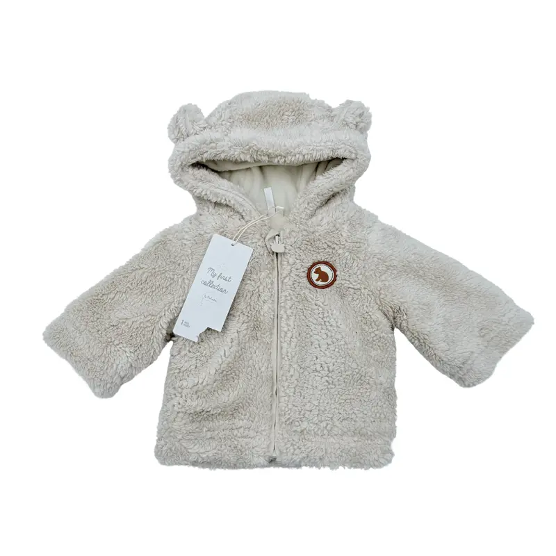 Veste bébé en sherpa à capuche écru - 1 mois