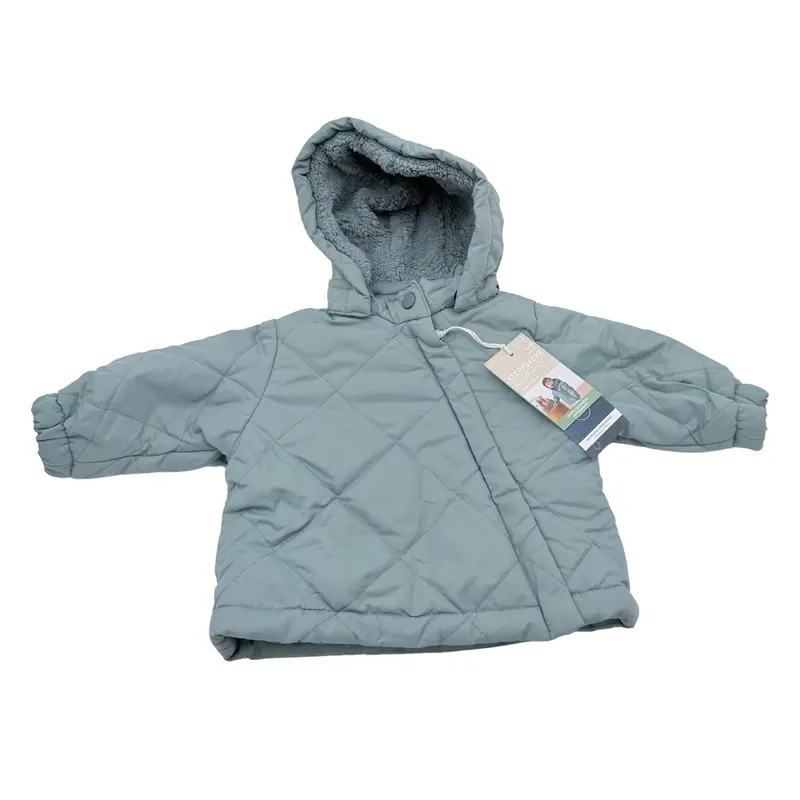 Veste bébé matelassée vert sauge à capuche - 2-6 mois