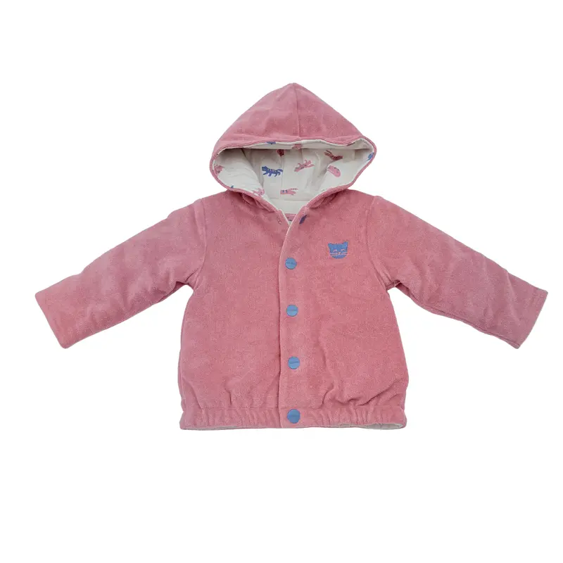 Veste réversible bébé rose corail à capuche et motifs chats - 6 mois